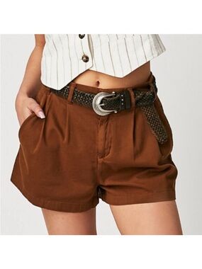 Free People Billie Chino Pleated Shorts Brown